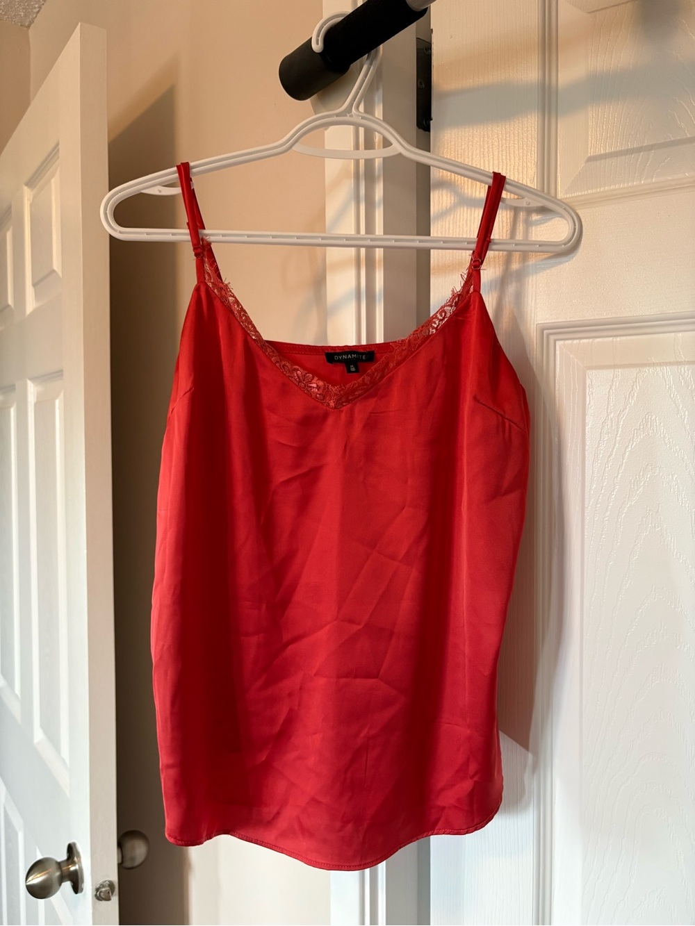 Coral Lace-Trim Satin Cami Top